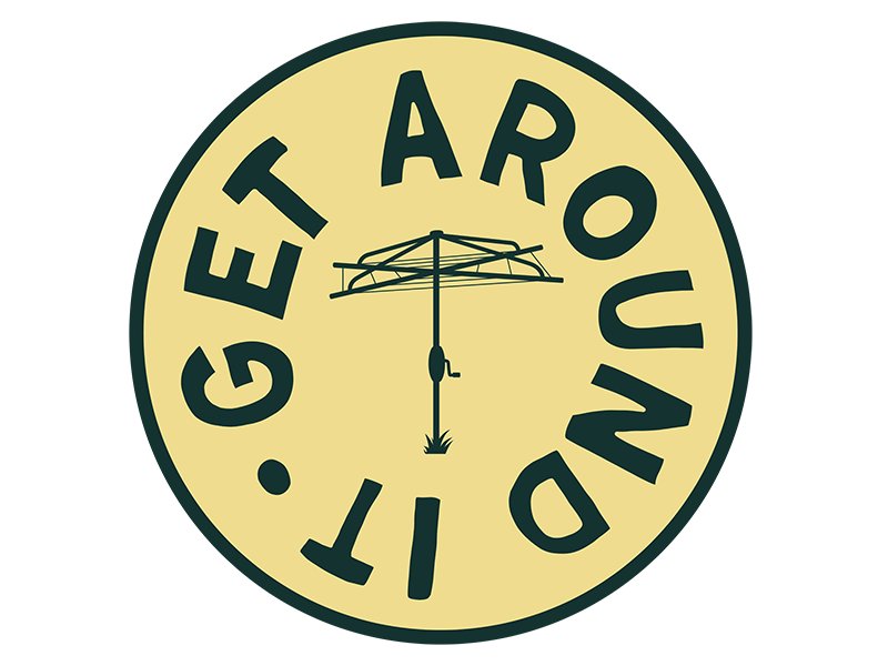 green and yellow get around it logo with washing line