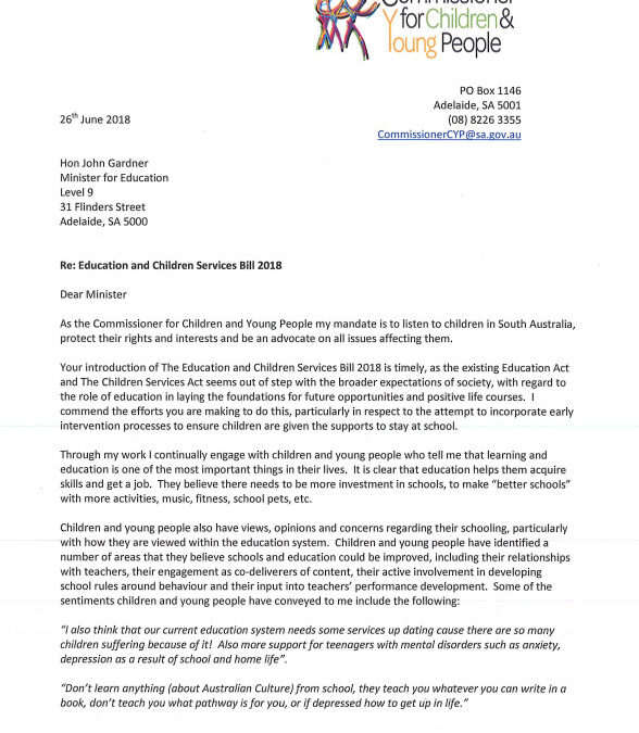 Submission on the Education and Children’s Services Bill | Part 1, 2018