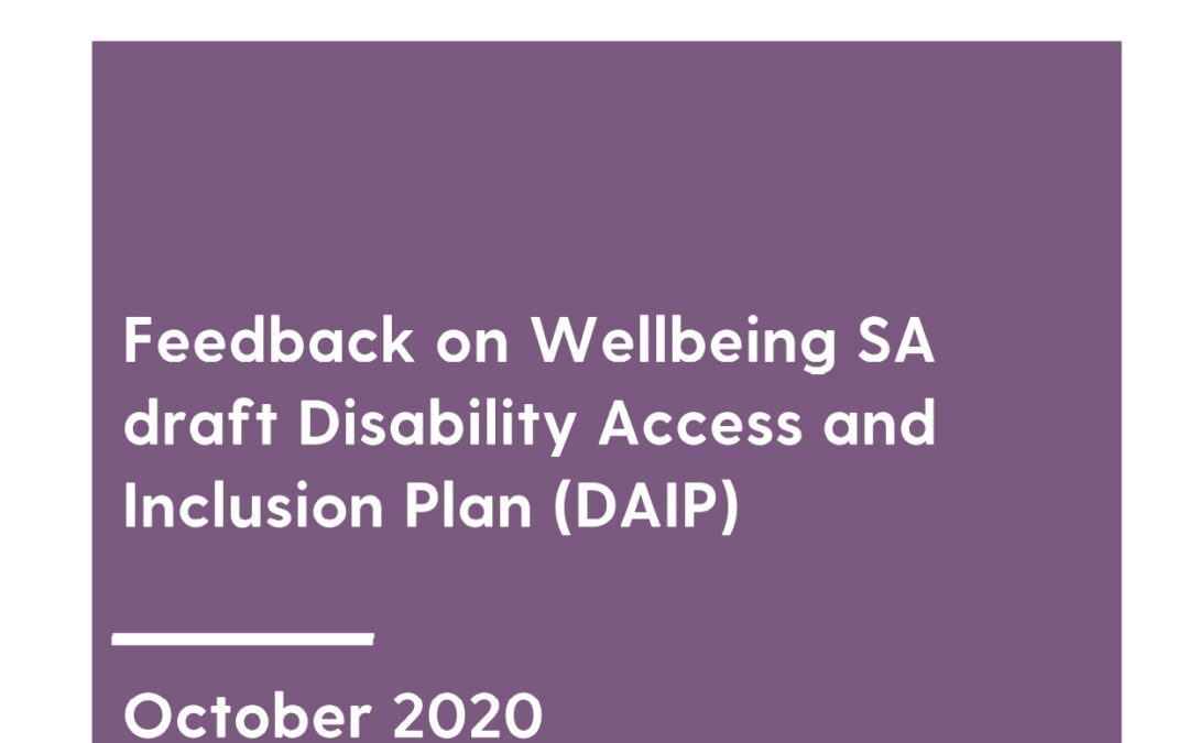 Submission on Wellbeing SA draft Disability and Inclusion Plan, 2020