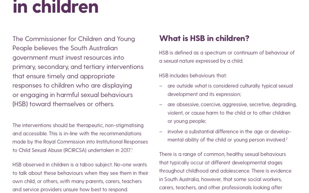 The need for a system response to harmful sexual behaviours in children