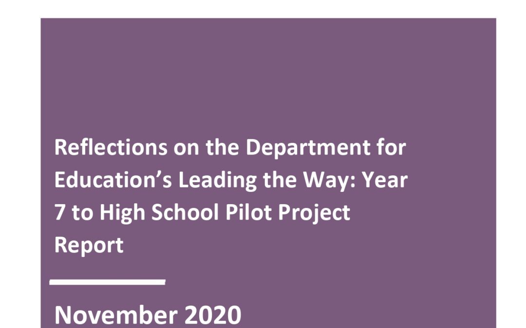 Submission on the Department for Education’s Leading the Way: Year 7 to High School Pilot Project Report, 2020