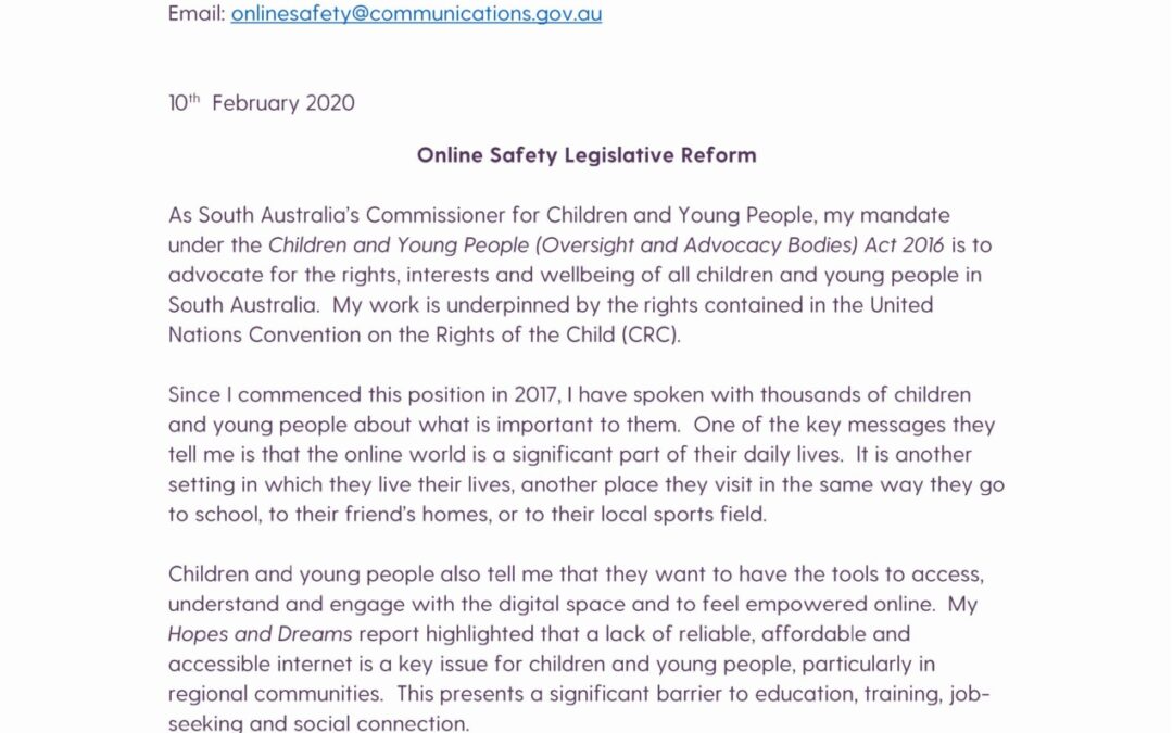 Submission on Online Safety Legislative Reform, 2020
