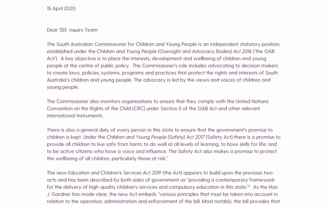Submission on School Exclusions Experience | State Education & Children’s Services Act 2019, 2020