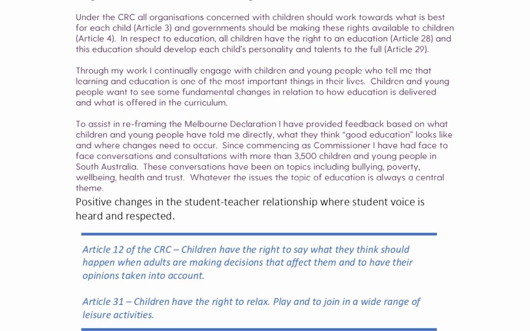 Submission on the Re-framing of Education, 2019