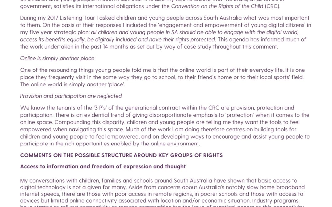 Submission on the UN Committee on the Rights of the Child in relation to the Digital Environment, 2019