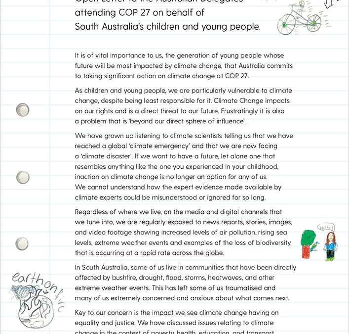 Open Letter to COP27 from South Australia’s Children and Young People