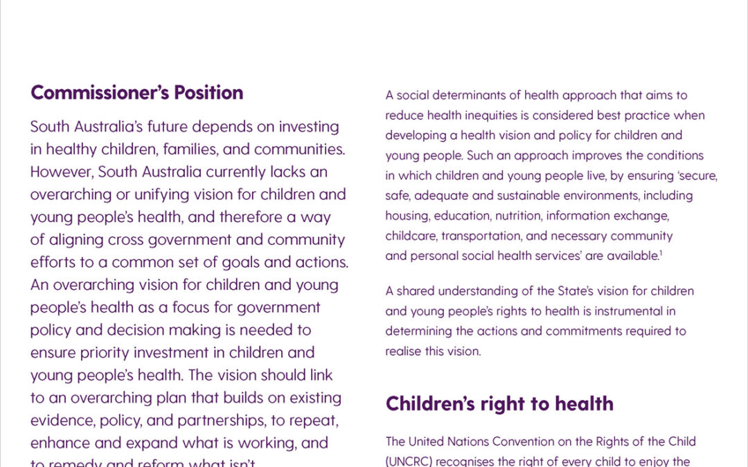 Why we need an overarching vision for children and young people’s health in South Australia