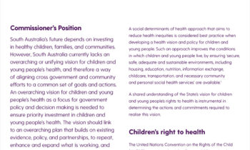 Policy Position: Commissioner calls on government to provide leadership on children and young people’s health